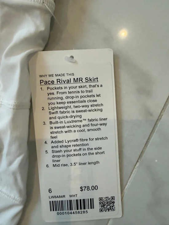 lululemon athletica White Pleated Athletic Mini Skirt Size 6 NWT - Picture 2 of 3